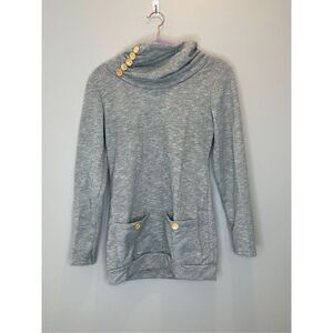 Saianice Gray Cowl Neck Button Sweater Size Small